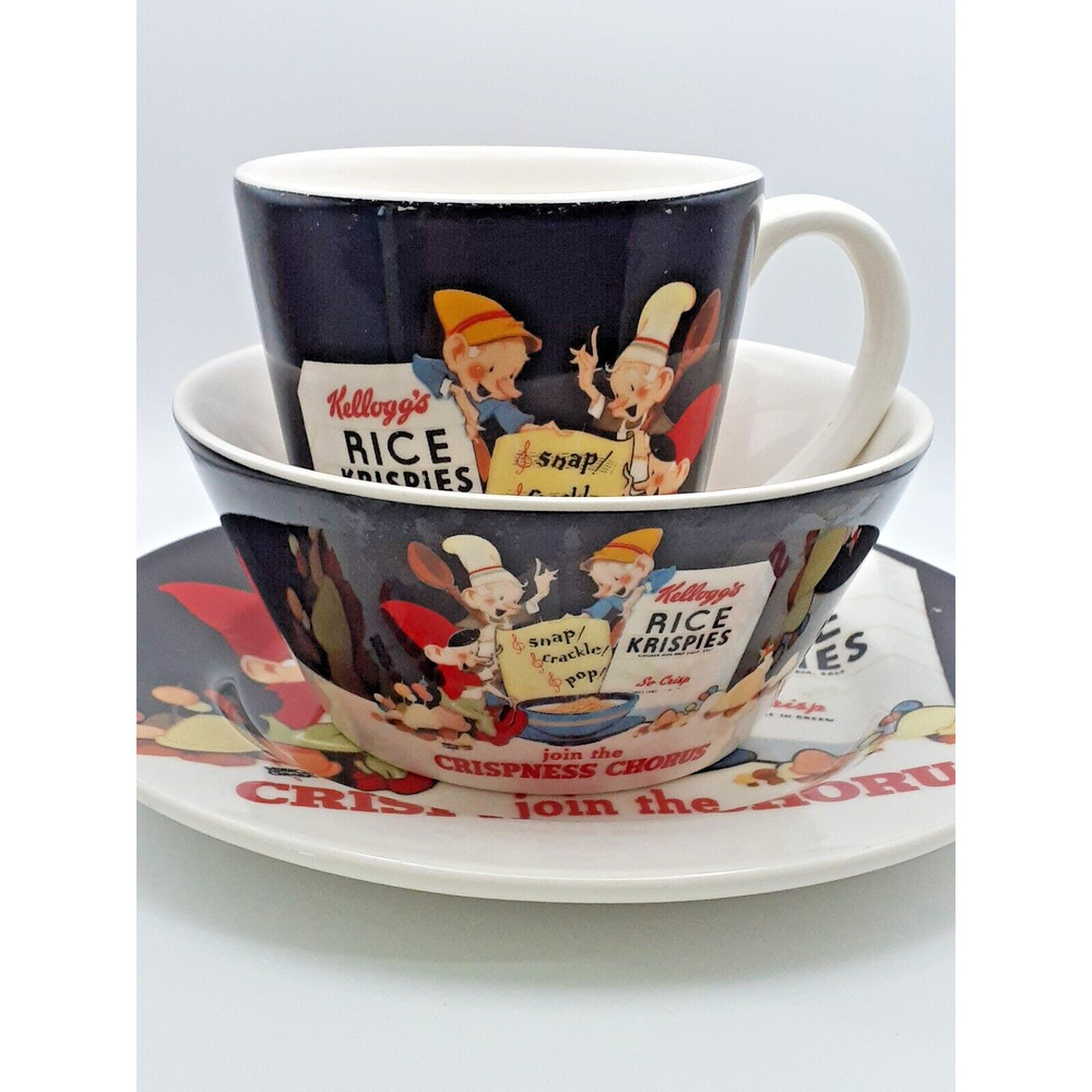 Vintage Style Kellogg's Snap Crackle & Pop Plate Bowl Mug Rice Krispies Set '06